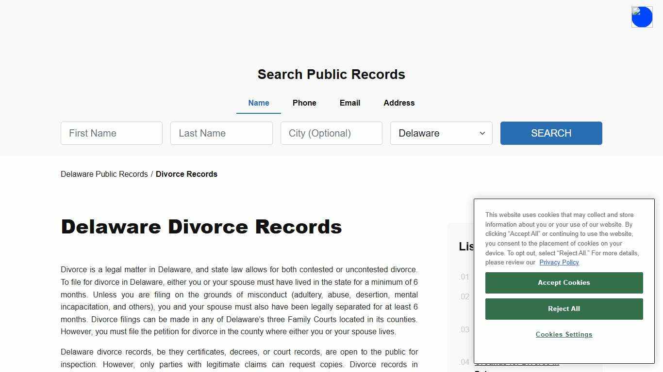 Delaware Public Divorce Records - Decrees & Certificates