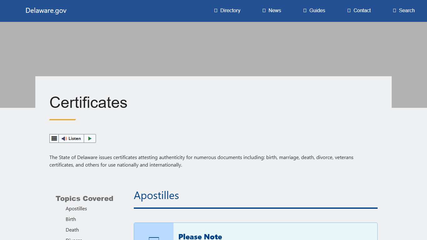 Certificates - Guides to Services - State of Delaware